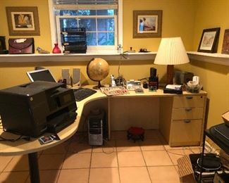 office desk, globe, very involved printer