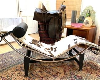 Vintage 1968 Le Corbusier "LC4" style Lounge Chair and Antique Saddle