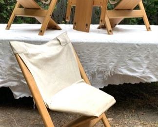 Mid-Century Modern Oak and Canvas Folding Chairs