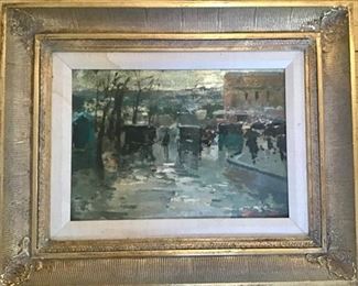 "Monmarte", Ezelino Briante, 1901-1972,Napoli, Italy, Oil on Canvas, 9x12.