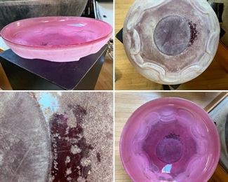 Large Pink Glass Bowl signed Livio Seguso