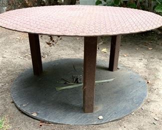 Table reclaimed from large wooden spool and 36" Steel Plate