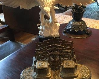 INKWELL SET AND CARVED EAGLE