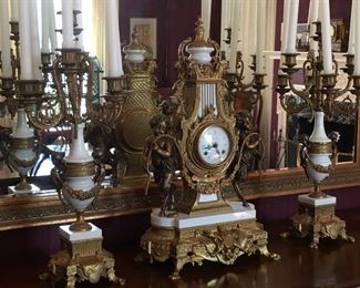 PR OF CANDELABRA AND FRENCH EMPIRE MANTLE CLOCK