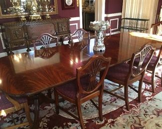 BEAUTIFUL 10' DINING TABLE AND SET OF 8 SHIELD BACK CHAIRS