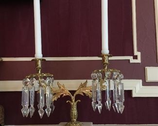 CRYSTAL AND BRASS GARNITURES
