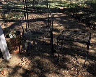 Wrought iron chair and side table