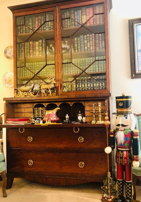 19th Century Secretary filled with Leather Bound Books!