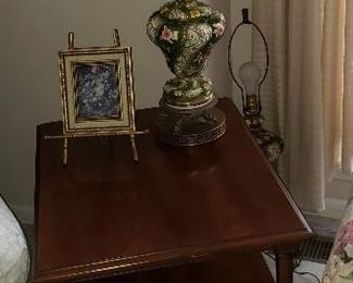 End Table and Antique Lamp