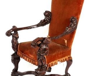 19th C Italian Figural Carved Chair