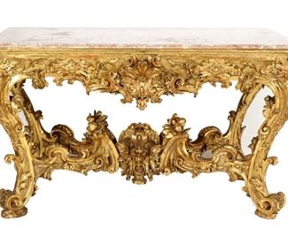 18th 19th C Carved Gilt Wood Console Table