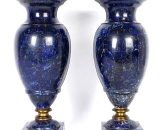 19th C Pr Lapis Lazuli Clad Garniture Urns