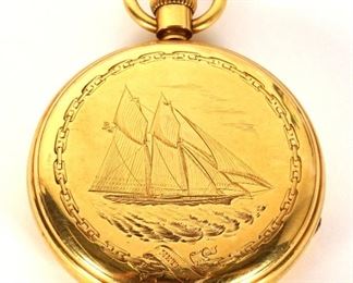 1870 Racing Schooner Meteor Gold Pocket Watch