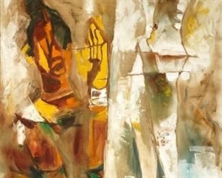 1967 Maqbool Fida Husain Acrobats OilCanvas