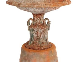 Attrib. J. W. Fiske Cast Iron Egret Bird Bath