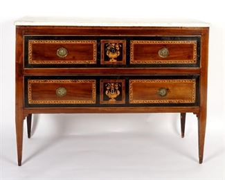 Continental Inlaid Marble Top Commode