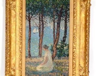 HenriJean Martin Girl in the Park Oil Painting