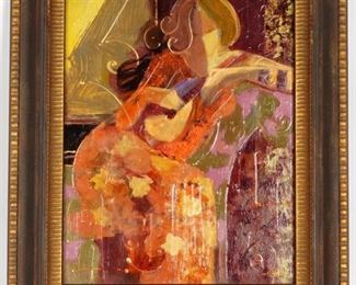 Mahmoud Sabzi Woman With Lute Painting