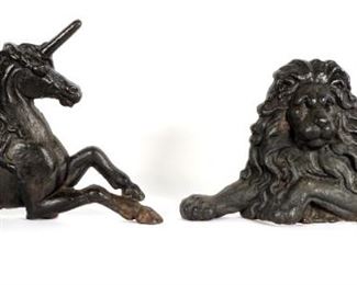 Pr English Lion Unicorn Cast Iron Boot Scraper