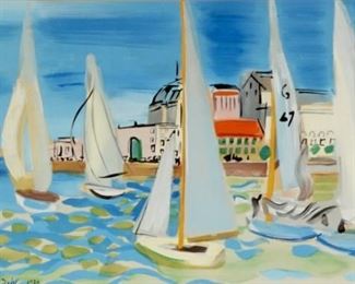 Sailboat Race Gouache Signed Raoul Dufy