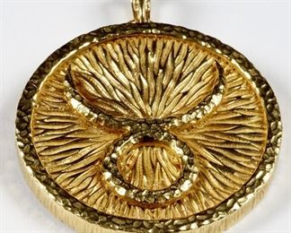 David Webb 18k Gold Taurus Zodiac Pendant Brooch