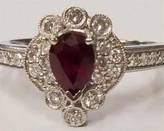 Platinum ruby/diamond ring App$9,687 sz 6.75