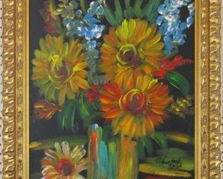 Original Oil Painting of Flowers in Vase by Anna Sandhu Ray