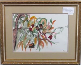 Original ink and watercolor of Birds by Anna Sandhu Ray