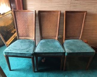 GREEN CANE BACK CHAIRS