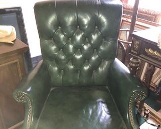 GREEN LEATHER SIDE CHAIR