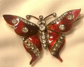 Diamond Enamel Red Butterfly Brooch https://ctbids.com/#!/description/share/285508