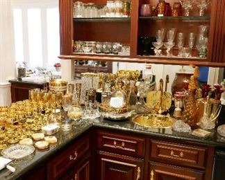 ENTIRE Bar filled with Treasures...vintage barware (a lot of gold)