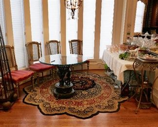 Horchow Rug, Silver Leaf Chairs, Fancy Marble Top Table