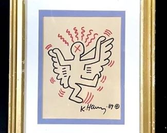 Signed Keith HARING Drawing, Angel Icon, 1989