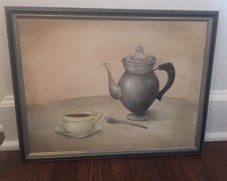 Original painting with coffee pot and cup/saucer