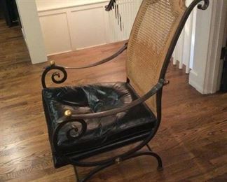 Spanish Campaign Chair with leather seat, leather strap arms, and cane back