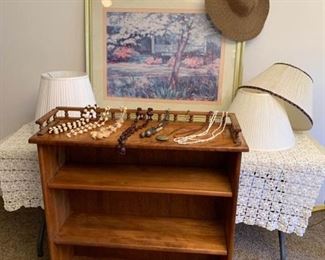 Bookshelf, Pictures, Lamp Shades, and Hat