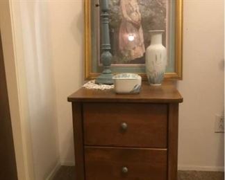 File Cabinet, Picture, Lamp, Vase, and Jewelry Box