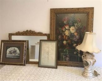 Mirror, Lamp, and Pictures