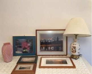 Pictures, Vase, and Lamp