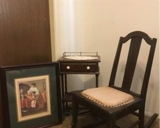 Rocking Chair, Side Table, and Picture