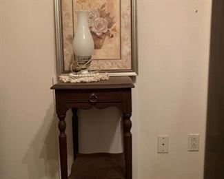Side Table, Lamp, and Picture