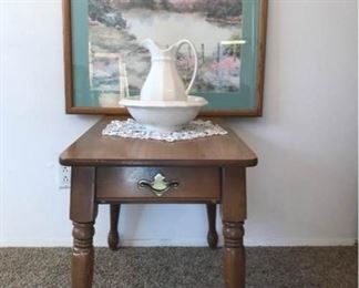 Side Table, Picture, and Wash Basin