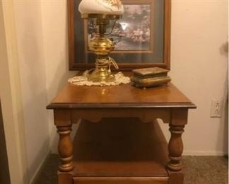 Side Table, Picture, Lamp, and Jewelry Box