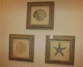 Washed gray framed shell prints