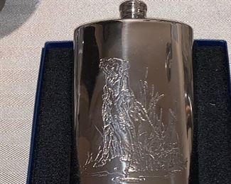 Engraved hunting flask w/box