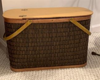 Large Vintage picnic basket w/everything you need inside 