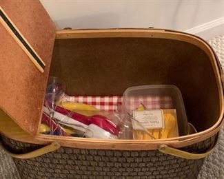 Large Vintage picnic basket w/everything you need inside 