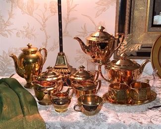Copper ware; tea, coffee, sugar and creamers