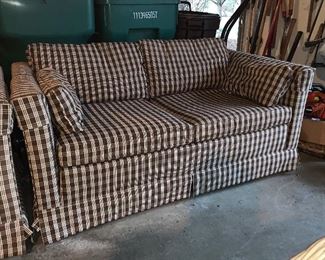 1 of 2 Brown and White Ethan Allen loveseats 